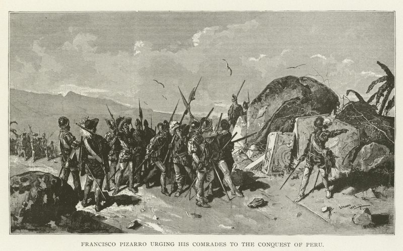 Francisco Pizarro Peru meghódítására buzdítja Társait alkotó: American School