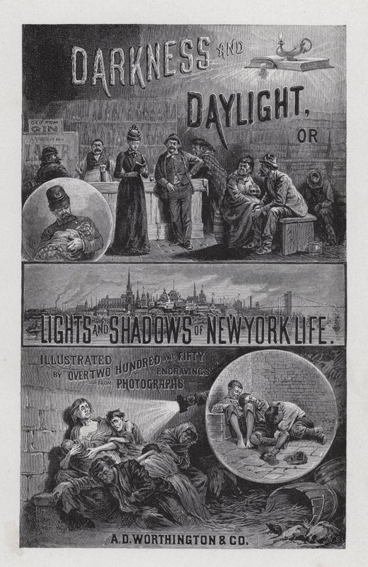 Sötétség és napfény homlokzata, vagy a New York-i élet fényei és árnyékai, Mrs. Helen Campbell (litho) alkotó: American School