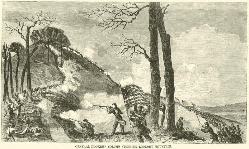 Hookers tábornok oszlopa megrohamozza a Lookout Mountaint, 1863 novemberében alkotó: American School