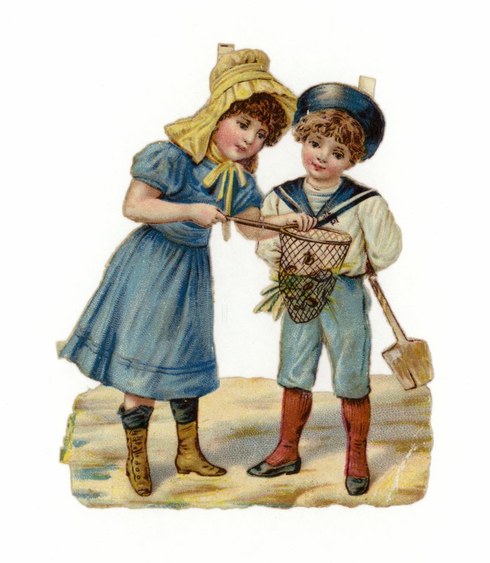Lány és fiú horgászat a tengerparton alkotó: American School