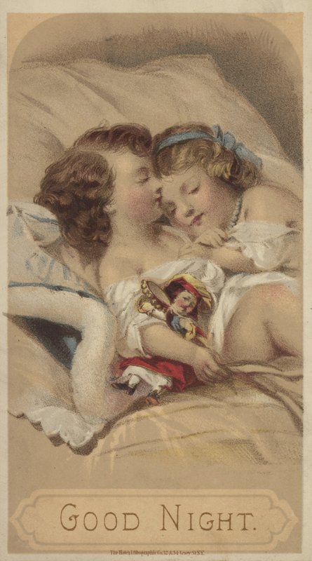 Jó éjszakát, ágyban alvó gyerekek (chromolitho) alkotó: American School