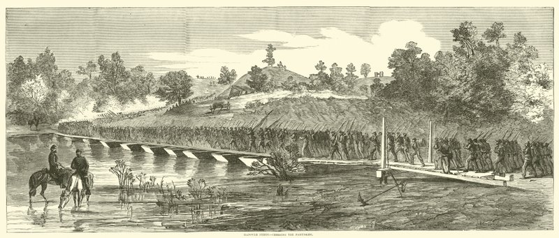 Hannoveri komp, átkel a Pamunkey-n, 1864. június alkotó: American School