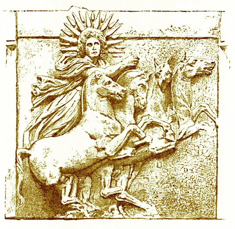 Helios a szekerén, Victor Duruy Görögország története című illusztrációja, 1890-ben megjelent (digitálisan javított kép) alkotó: American School