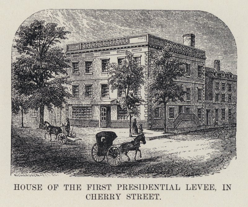 Az első elnöki töltés háza a Cherry Street-ben (litho) alkotó: American School