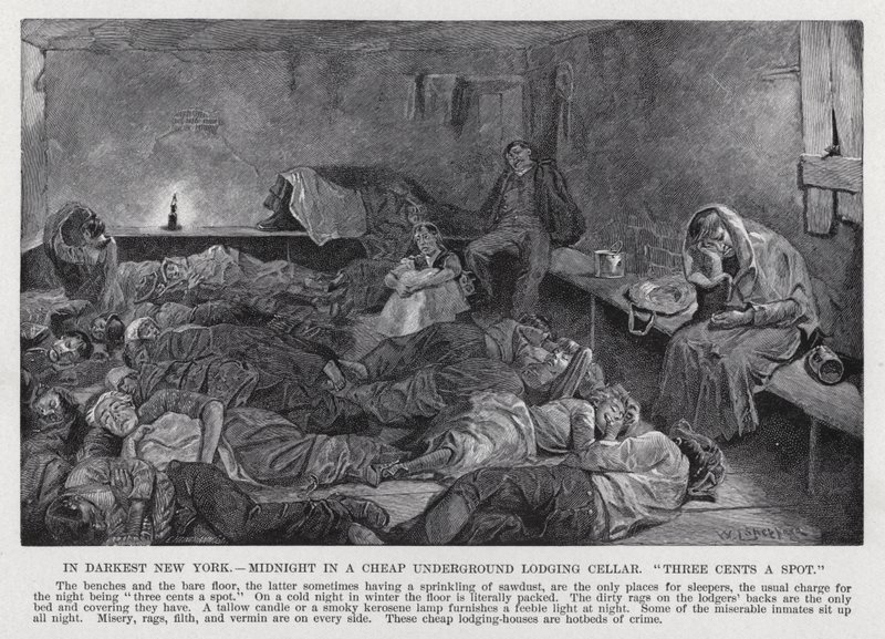 A legsötétebb New York-ban, Éjfél egy olcsó földalatti pincében, "helyenként három cent" (litho) alkotó: American School