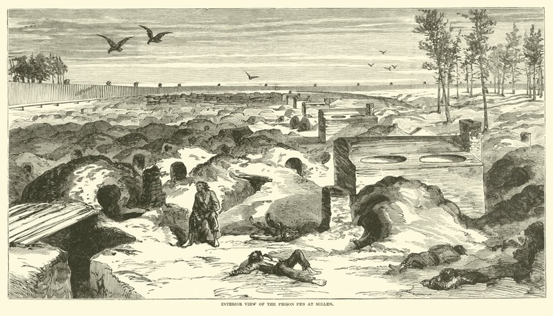 A Millen-i börtöntoll belső képe, 1864. november alkotó: American School