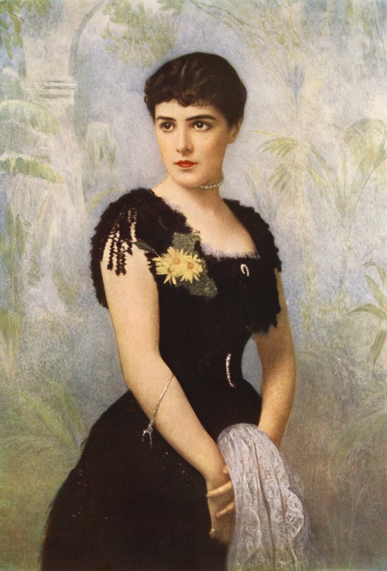 Lady Randolph Spencer-Churchill, született Miss Jennie Jerome New Yorkból, aki feleségül vette Lord Randolph Spencer-Churchillt (színes litó) alkotó: American School