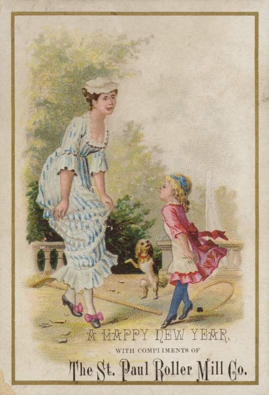 Hölgy és lány táncol, újévi kártya alkotó: American School
