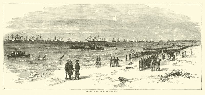 A csapatok partraszállása Fort Fisher felett, 1865. január alkotó: American School