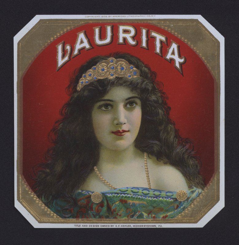 Laurita, szivarcímke (chromolitho) alkotó: American School