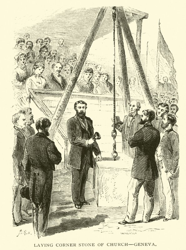 A templom sarokkövét lerakják, Genf alkotó: American School