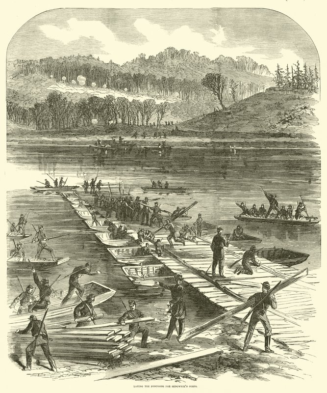 Pontonok lerakása a Sedgwicks hadtest számára, 1863. április alkotó: American School