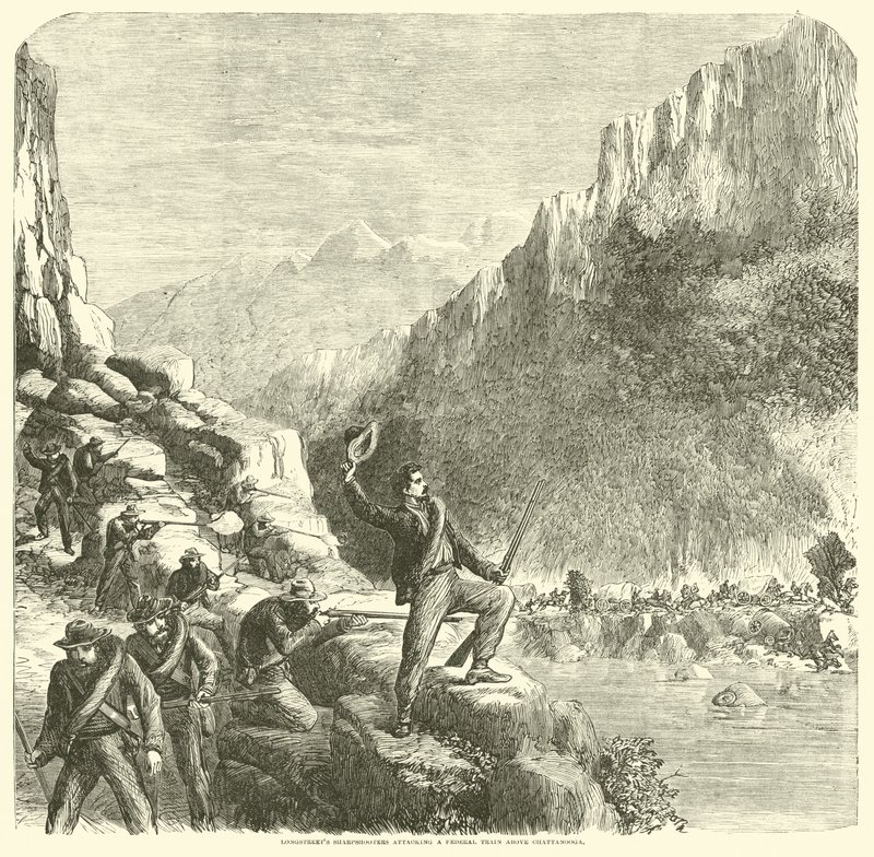 A Longstreets lövészei megtámadtak egy szövetségi vonatot Chattanooga felett, 1863. október alkotó: American School