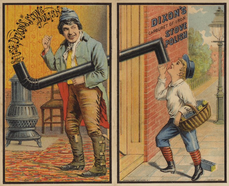Férfi és fiú a kályha kéményével alkotó: American School
