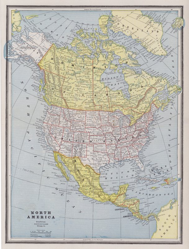 Észak-Amerika térképe (színes metszet) alkotó: American School