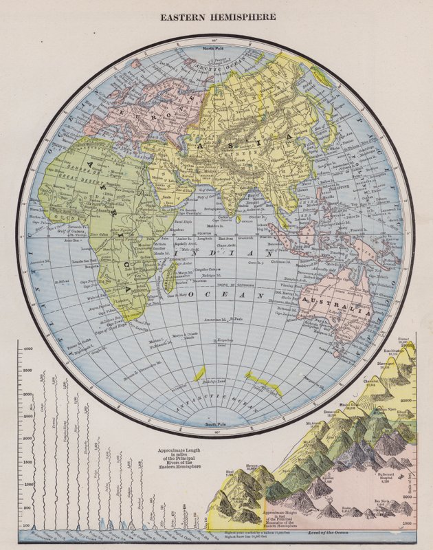 A keleti félteke térképe (színes metszet) alkotó: American School