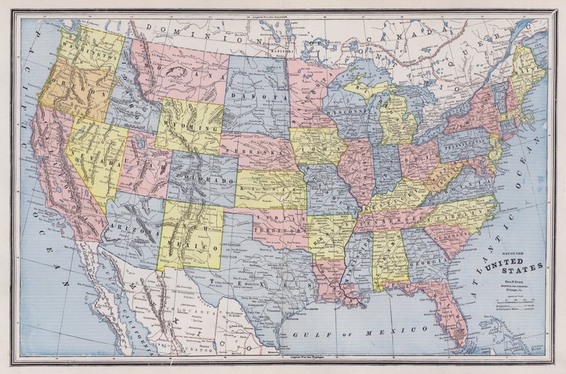 Az Egyesült Államok térképe (színes metszet) alkotó: American School