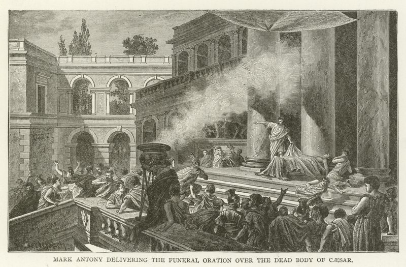 Mark Antony a temetési beszédet tartja Caesar holtteste felett alkotó: American School