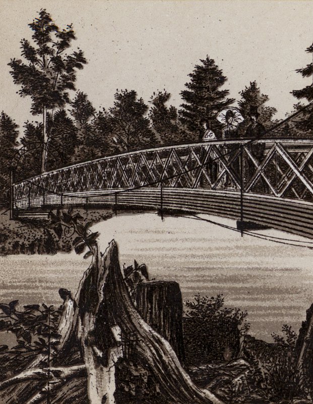 Niagara-vízesés: Híd a Second Sister Island felé (litho) alkotó: American School