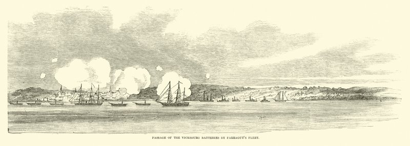 A Vicksburg akkumulátorok áthaladása a Farraguts flotta által, 1862. június alkotó: American School