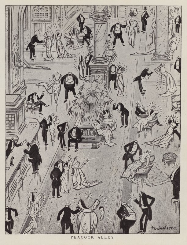 Páva sikátor, a kor hivalkodó divatját gúnyoló karikatúra (litográfia) alkotó: American School