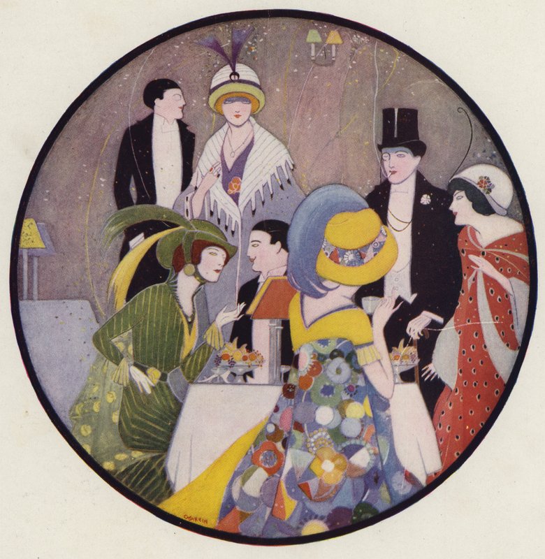Emberek társaságban egy színdarab után, jelenet J. A. Waldron After The Play című novellájából (színes lithó) alkotó: American School