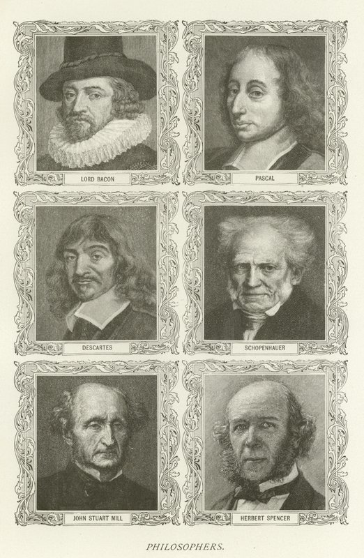 Filozófusok, Lord Bacon, Pascal, Descartes, Schopenhauer, John Stuart Mill, Herbert Spencer alkotó: American School