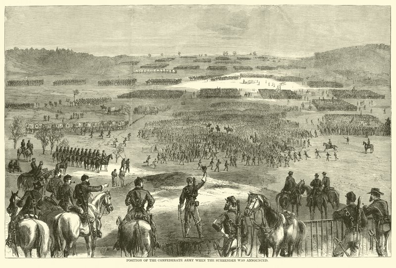 A Konföderációs Hadsereg állása a feladás bejelentésekor, 1865. április alkotó: American School