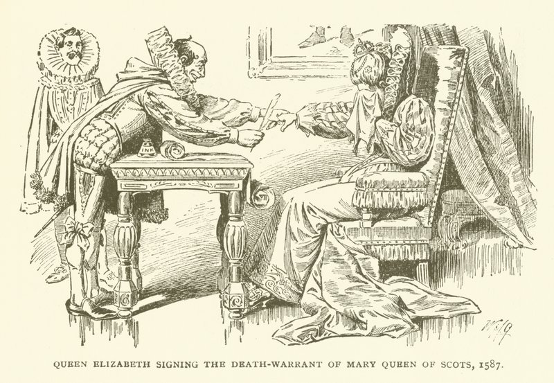 Erzsébet királynő aláírta Mária skót királynő halálos ítéletét, 1587 alkotó: American School