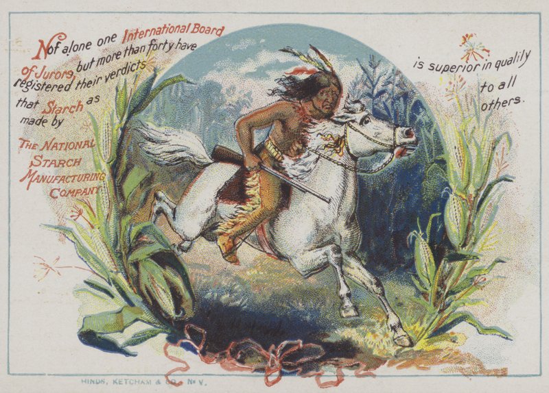 Vörös indián lóháton (chromolitho) alkotó: American School