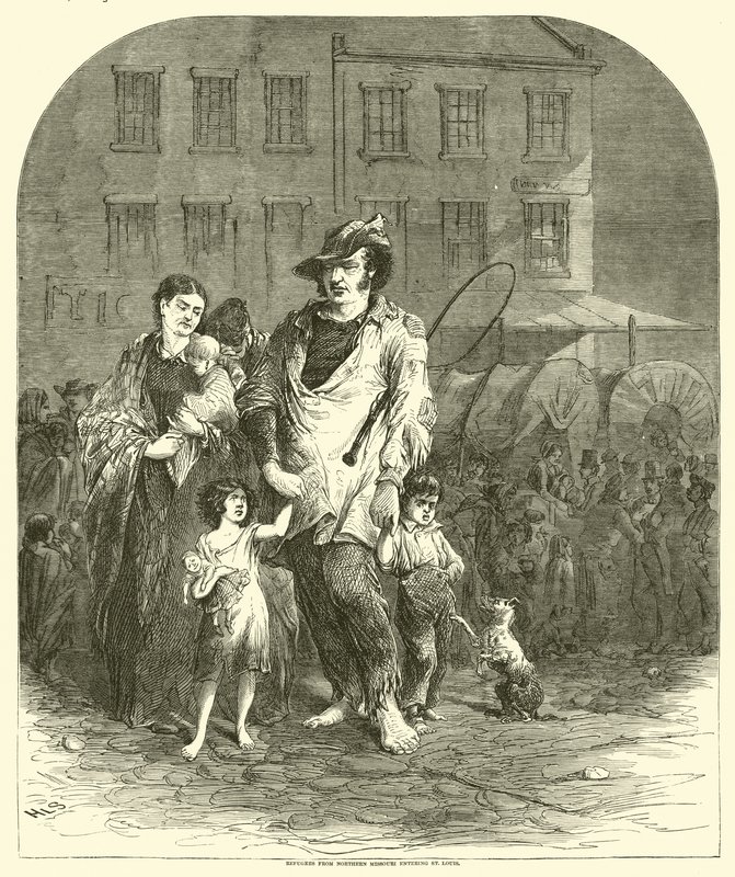 Észak-Missouriból érkező menekültek St Louisba, 1864. szeptember alkotó: American School