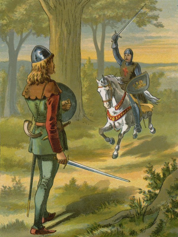 Robin Hood megállítja a fekete páncélos lovagot alkotó: American School