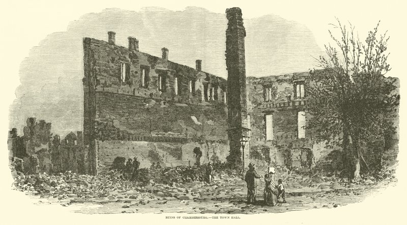 Chambersburg romjai, a városháza, 1864. szeptember alkotó: American School