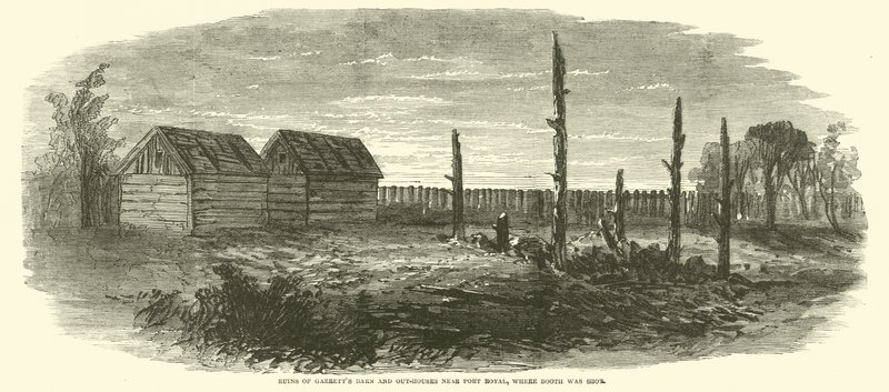 Garretts Barn és Out-houses romjai Port Royal közelében, ahol Boothot lelőtték, 1865. április alkotó: American School