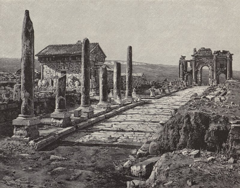 Timgad római-berber város romjai (ókori Thamugas), Algéria (metszet) alkotó: American School