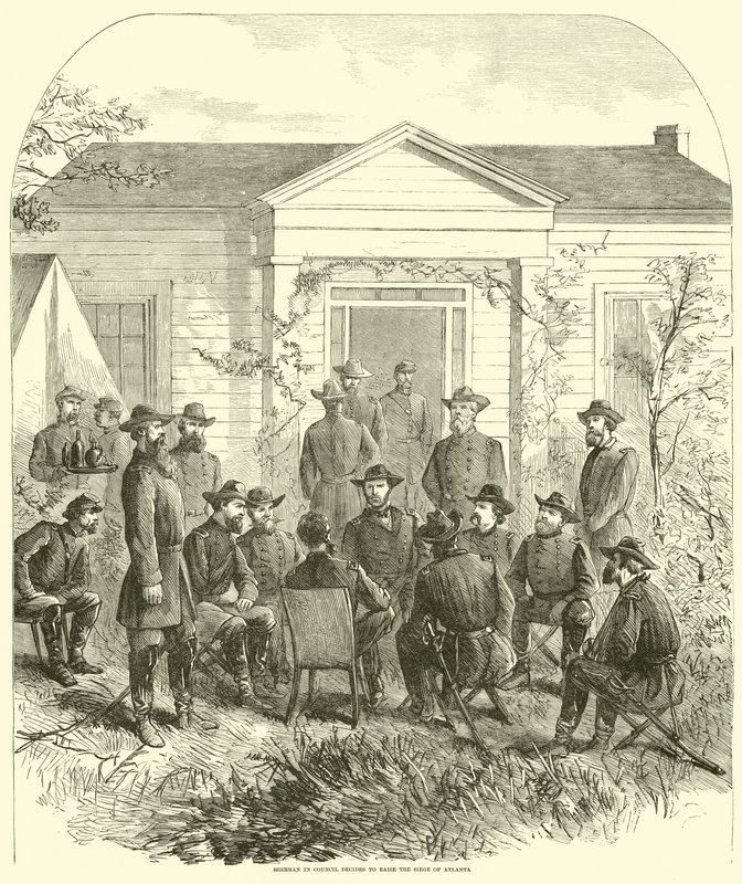 Sherman a Tanácsban úgy dönt, hogy felveti Atlanta ostromát, 1864 júliusában alkotó: American School
