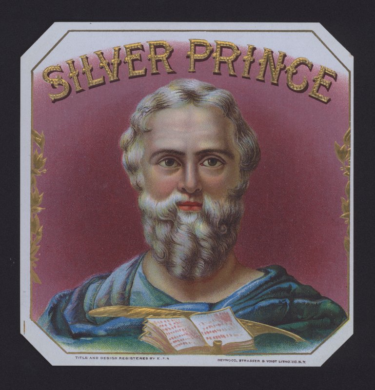 Silver Prince, cigar label (chromolitho)   1322257   hu       hungarian Successfully Translated  Original: Une paysanne mouche son nez (A Farmers Wife Blowing her Nose) - Peinture de August Ritter von Pettenkofen (1821-1889), huile sur bois (15,4x8,4 cm),  alkotó: American School