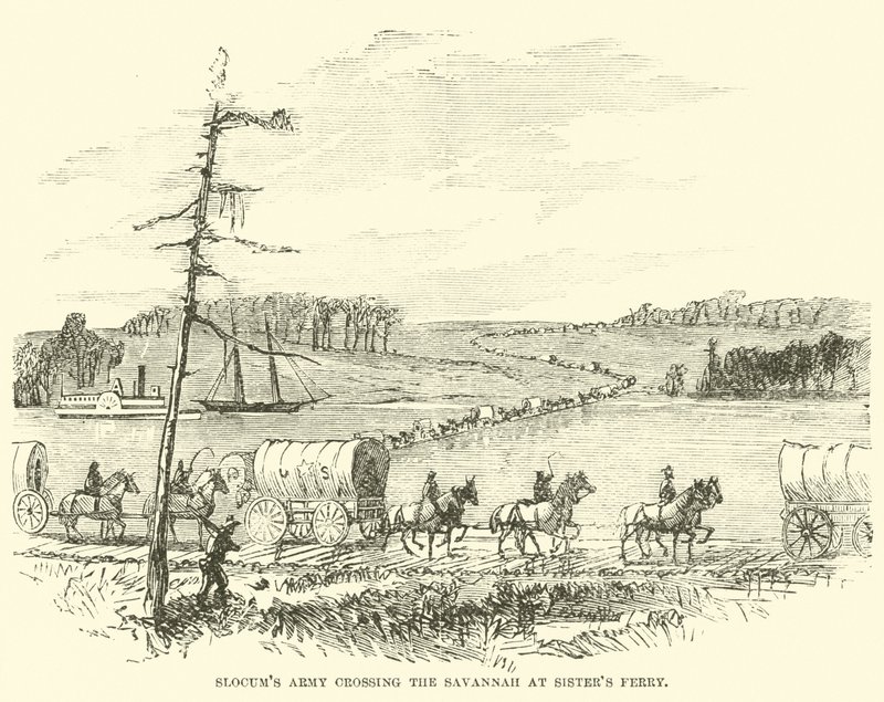 Slocums hadsereg átkelt a Savannán a Sisters Ferrynél, 1865. január alkotó: American School