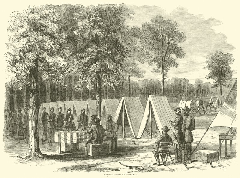 Katonák szavaznak az elnökre, 1864. szeptember alkotó: American School