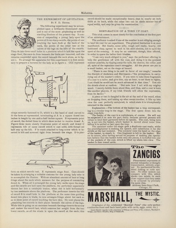 The Experiment Of Levitation, F D Hewes, Advertisements alkotó: American School