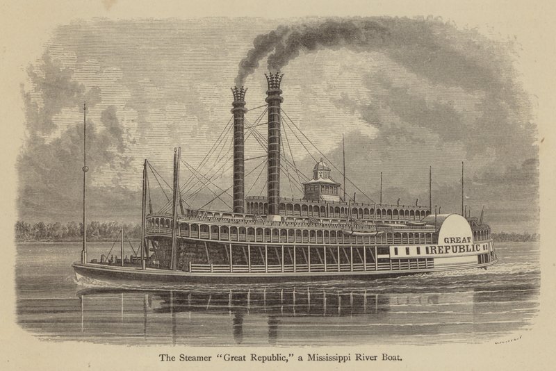 A Steamer "Nagy Köztársaság", egy Mississippi River Boat (metszet) alkotó: American School
