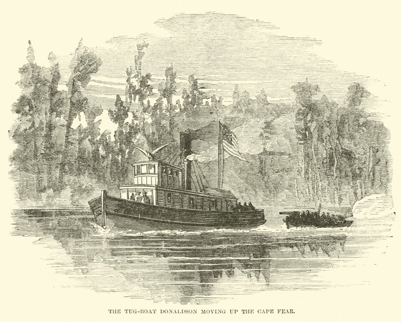 A Donaldson vontatóhajó felfelé halad a Cape Fear-en, 1865. március alkotó: American School