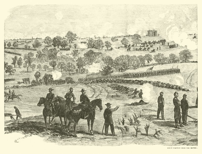 Szakszervezeti állás a központ közelében, gettysburgi csata, 1863. július 2., július 2 alkotó: American School