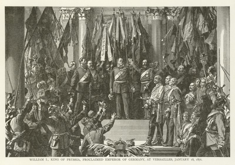 I. Vilmos porosz király, akit Németország császárává nyilvánítottak Versailles-ban, 1871. január 18-án alkotó: American School