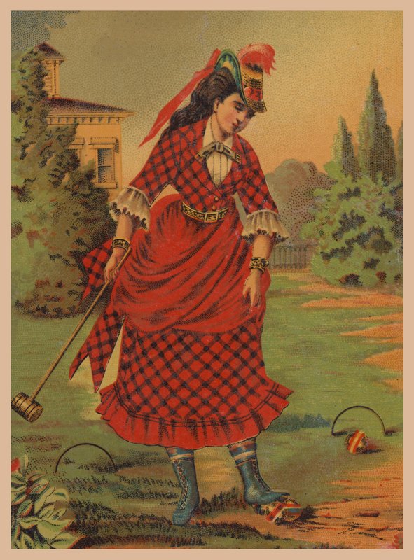 Krokettet játszó nő (chromolitho) alkotó: American School