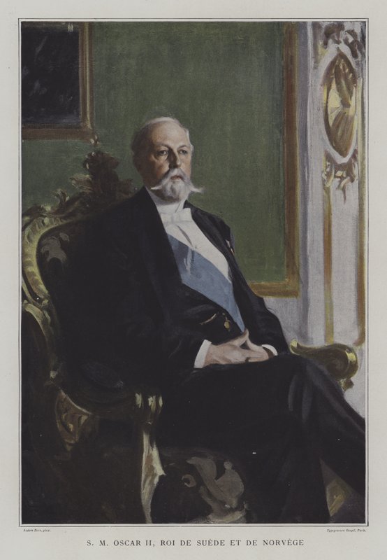 II. Oscar, Svédország és Norvégia királya (színes litó) alkotó: Anders Leonard (after) Zorn