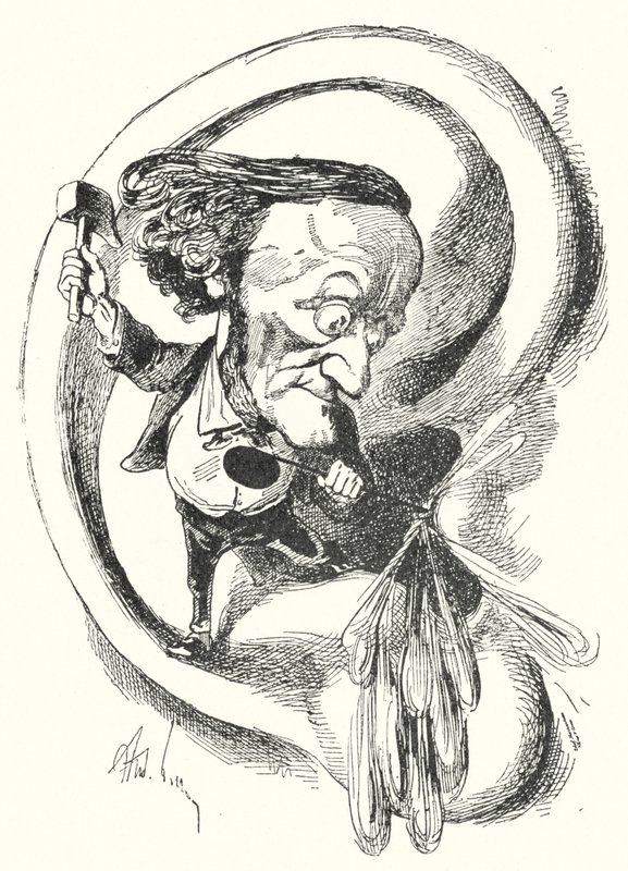 Richard Wagner német zeneszerző karikatúrája (litho) alkotó: Andre Gill