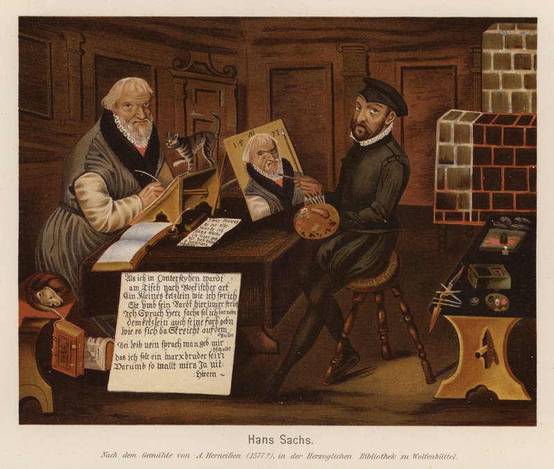 Hans Sachs, német bajvívó, költő és drámaíró (színes litográfia) alkotó: Andreas Herneisen