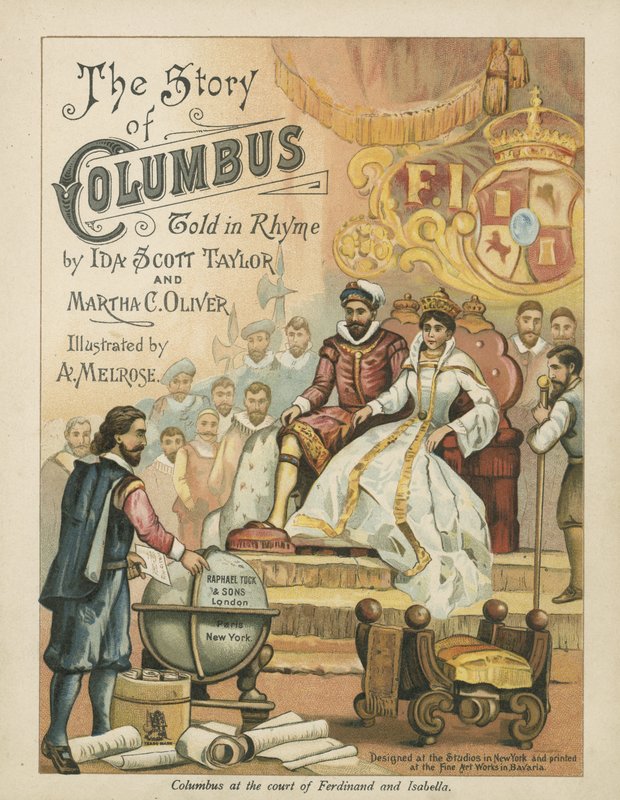 Kolumbusz Ferdinánd és Izabella udvarában (chromolitho) alkotó: Andrew Melrose