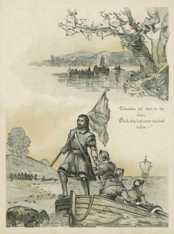 Kolumbusz partra száll az Újvilágban (chromolitho) alkotó: Andrew Melrose
